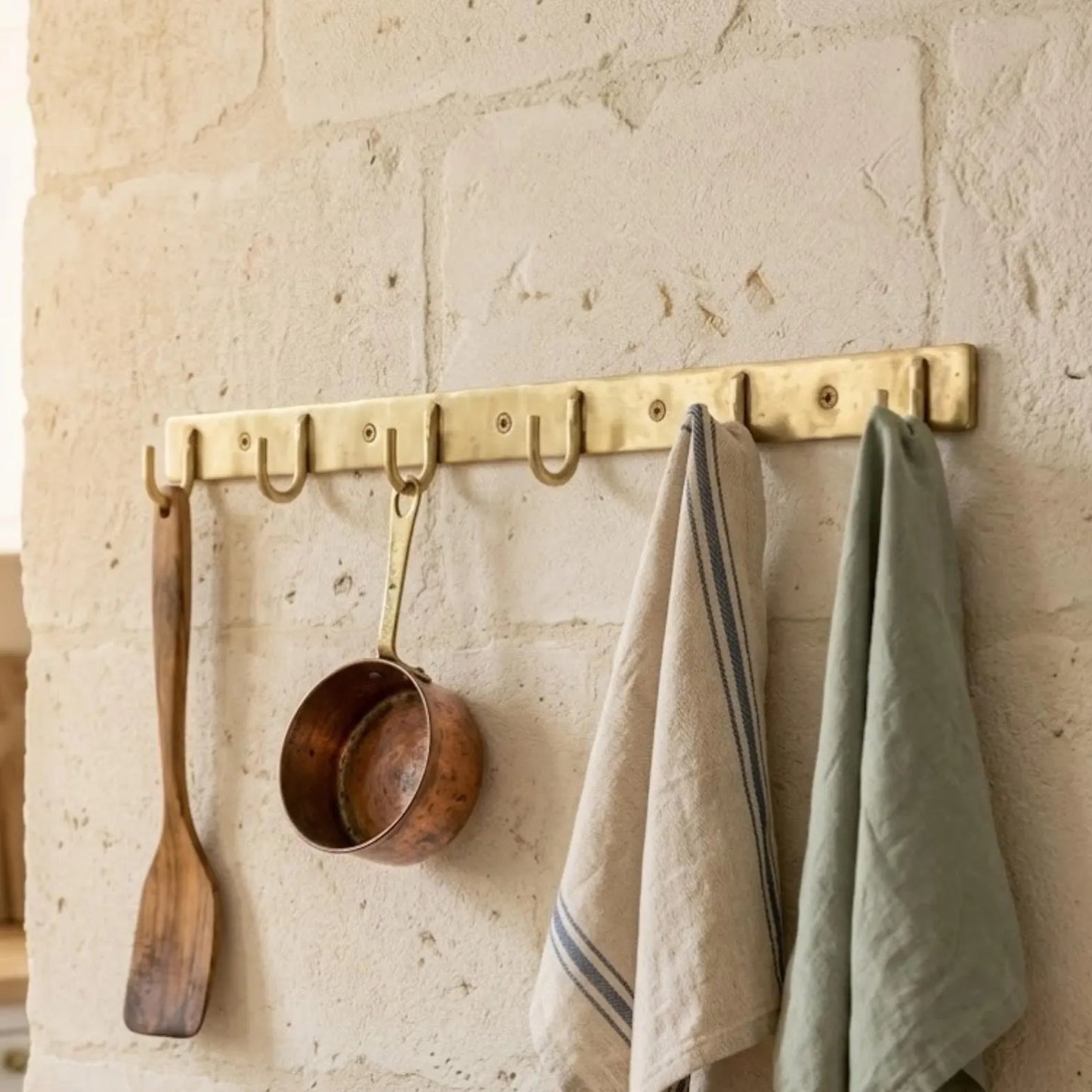 Solid Brass Wall Mounted Hook Rail, Kitchen Bathroom Towel Hanger Luxora Brass