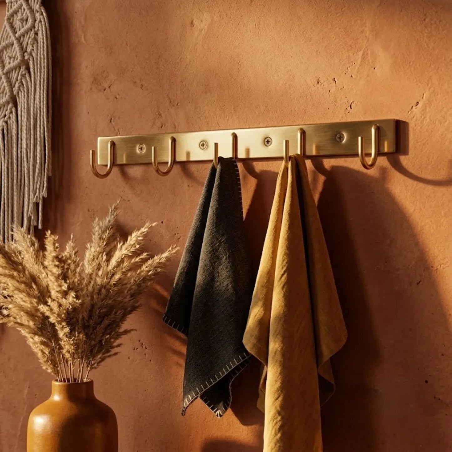 Solid Brass Wall Mounted Hook Rail, Kitchen Bathroom Towel Hanger Luxora Brass