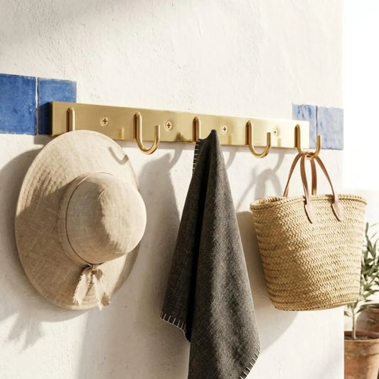 Solid Brass Wall Mounted Hook Rail, Kitchen Bathroom Towel Hanger Luxora Brass